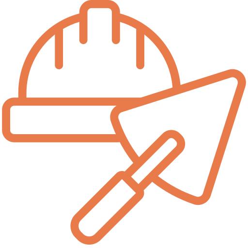 Construction helmet and trowel icon representing safety and building tools. Relevant for construction or safety-related content.